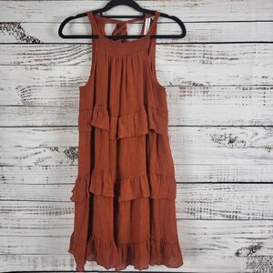 Grace + Karma Tiered Mini Dress S Womens Brown Sleeveless V Back Pullover